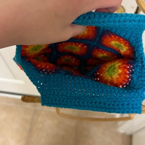 Colorful Crochet Bag with Wooden Handle - Picture 4 of 5